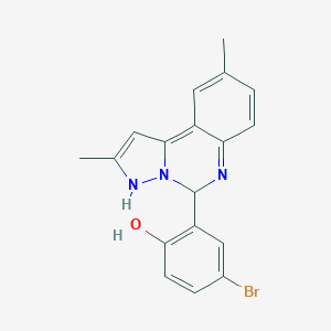molecular formula C18H16BrN3O B297135 4-bromo-2-(2,9-dimethyl-3,5-dihydropyrazolo[1,5-c]quinazolin-5-yl)phenol 