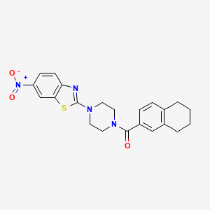 molecular formula C22H22N4O3S B2971374 (4-(6-Nitrobenzo[d]thiazol-2-yl)piperazin-1-yl)(5,6,7,8-tetrahydronaphthalen-2-yl)methanone CAS No. 897474-66-7