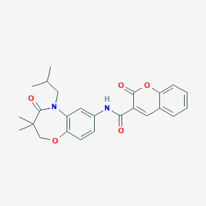molecular formula C25H26N2O5 B2971375 N-(5-isobutyl-3,3-dimethyl-4-oxo-2,3,4,5-tetrahydrobenzo[b][1,4]oxazepin-7-yl)-2-oxo-2H-chromene-3-carboxamide CAS No. 921565-85-7