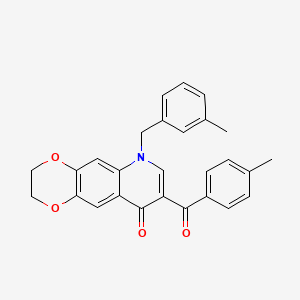 8-(4-Methylbenzoyl)-6-[(3-methylphenyl)methyl]-2,3-dihydro-[1,4]dioxino[2,3-g]quinolin-9-one