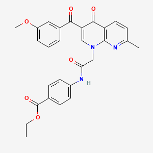 molecular formula C28H25N3O6 B2971384 4-({[3-(3-甲氧基苯甲酰)-7-甲基-4-氧代-1,8-萘啶-1(4H)-基]乙酰}氨基)苯甲酸乙酯 CAS No. 894890-01-8