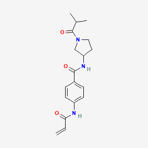 molecular formula C18H23N3O3 B2971390 N-[1-(2-Methylpropanoyl)pyrrolidin-3-yl]-4-(prop-2-enoylamino)benzamide CAS No. 2361833-89-6
