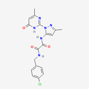 molecular formula C18H17ClN6O3 B2971391 N1-(4-chlorobenzyl)-N2-(3-methyl-1-(4-methyl-6-oxo-1,6-dihydropyrimidin-2-yl)-1H-pyrazol-5-yl)oxalamide CAS No. 1013890-85-1