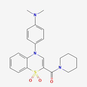 molecular formula C22H25N3O3S B2971400 {4-[1,1-二氧化-2-(哌啶-1-基羰基)-4H-1,4-苯并噻嗪-4-基]苯基}二甲胺 CAS No. 1251616-59-7