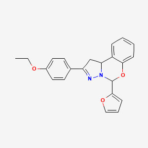 molecular formula C22H20N2O3 B2971473 2-(4-ethoxyphenyl)-5-(furan-2-yl)-5,10b-dihydro-1H-pyrazolo[1,5-c][1,3]benzoxazine CAS No. 883822-65-9