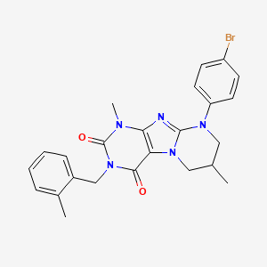 molecular formula C24H24BrN5O2 B2971495 9-(4-溴苯基)-1,7-二甲基-3-(2-甲基苄基)-6,7,8,9-四氢嘧啶并[2,1-f]嘌呤-2,4(1H,3H)-二酮 CAS No. 876151-39-2