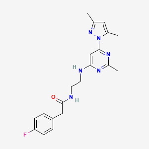 molecular formula C20H23FN6O B2971498 N-(2-((6-(3,5-二甲基-1H-吡唑-1-基)-2-甲基嘧啶-4-基)氨基)乙基)-2-(4-氟苯基)乙酰胺 CAS No. 1170200-00-6