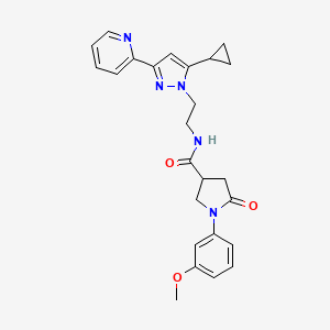 molecular formula C25H27N5O3 B2971509 N-(2-(5-环丙基-3-(吡啶-2-基)-1H-吡唑-1-基)乙基)-1-(3-甲氧基苯基)-5-氧代吡咯烷-3-甲酰胺 CAS No. 1797085-03-0