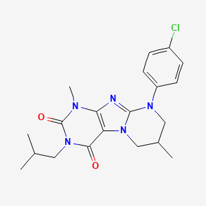 molecular formula C20H24ClN5O2 B2971516 9-(4-chlorophenyl)-3-isobutyl-1,7-dimethyl-6,7,8,9-tetrahydropyrimido[2,1-f]purine-2,4(1H,3H)-dione CAS No. 876151-51-8
