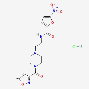 molecular formula C16H20ClN5O6 B2971519 N-(2-(4-(5-methylisoxazole-3-carbonyl)piperazin-1-yl)ethyl)-5-nitrofuran-2-carboxamide hydrochloride CAS No. 1351635-15-8