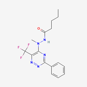 molecular formula C16H18F3N5O B2971523 N'-methyl-N'-[3-phenyl-6-(trifluoromethyl)-1,2,4-triazin-5-yl]pentanohydrazide CAS No. 672951-07-4