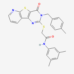 molecular formula C27H24N4O2S2 B2971543 N-(3,5-dimethylphenyl)-2-((3-(4-methylbenzyl)-4-oxo-3,4-dihydropyrido[3',2':4,5]thieno[3,2-d]pyrimidin-2-yl)thio)acetamide CAS No. 1223761-04-3