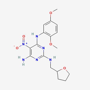 molecular formula C17H22N6O5 B2971544 N4-(2,5-dimethoxyphenyl)-5-nitro-N2-[(oxolan-2-yl)methyl]pyrimidine-2,4,6-triamine CAS No. 714286-92-7