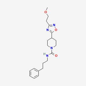 molecular formula C20H28N4O3 B2971552 4-(3-(2-methoxyethyl)-1,2,4-oxadiazol-5-yl)-N-(3-phenylpropyl)piperidine-1-carboxamide CAS No. 1428352-91-3