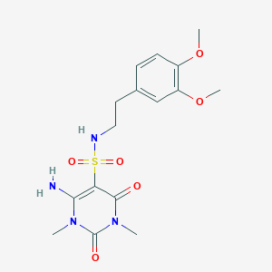 molecular formula C16H22N4O6S B2971570 6-氨基-N-(3,4-二甲氧基苯乙基)-1,3-二甲基-2,4-二氧代-1,2,3,4-四氢嘧啶-5-磺酰胺 CAS No. 887212-57-9