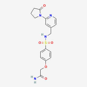 B2971571 2-(4-(N-((2-(2-oxopyrrolidin-1-yl)pyridin-4-yl)methyl)sulfamoyl)phenoxy)acetamide CAS No. 2034466-27-6