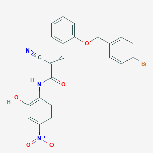 B2971575 3-{2-[(4-bromophenyl)methoxy]phenyl}-2-cyano-N-(2-hydroxy-4-nitrophenyl)prop-2-enamide CAS No. 522656-05-9