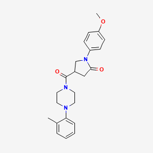 molecular formula C23H27N3O3 B2971579 1-(4-Methoxyphenyl)-4-[4-(2-methylphenyl)piperazine-1-carbonyl]pyrrolidin-2-one CAS No. 1252819-22-9