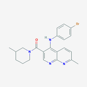 molecular formula C22H23BrN4O B2971591 (4-((4-Bromophenyl)amino)-7-methyl-1,8-naphthyridin-3-yl)(3-methylpiperidin-1-yl)methanone CAS No. 1251674-13-1