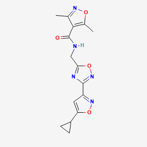 molecular formula C15H15N5O4 B2971596 N-((3-(5-cyclopropylisoxazol-3-yl)-1,2,4-oxadiazol-5-yl)methyl)-3,5-dimethylisoxazole-4-carboxamide CAS No. 1903286-80-5