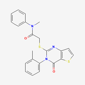 molecular formula C22H19N3O2S2 B2971606 N-methyl-2-{[3-(2-methylphenyl)-4-oxo-3,4-dihydrothieno[3,2-d]pyrimidin-2-yl]sulfanyl}-N-phenylacetamide CAS No. 1291847-68-1