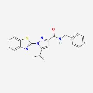 molecular formula C21H20N4OS B2971609 1-(benzo[d]thiazol-2-yl)-N-benzyl-5-isopropyl-1H-pyrazole-3-carboxamide CAS No. 1013806-04-6