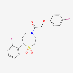 molecular formula C19H19F2NO4S B2971617 2-(4-Fluorophenoxy)-1-(7-(2-fluorophenyl)-1,1-dioxido-1,4-thiazepan-4-yl)ethanone CAS No. 2034336-53-1