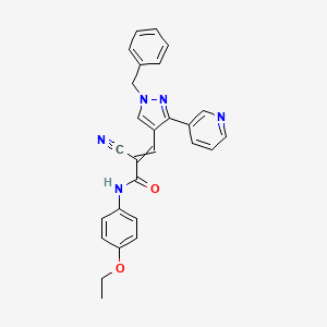 molecular formula C27H23N5O2 B2971632 3-[1-benzyl-3-(pyridin-3-yl)-1H-pyrazol-4-yl]-2-cyano-N-(4-ethoxyphenyl)prop-2-enamide CAS No. 1020201-08-4