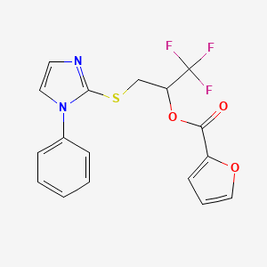 molecular formula C17H13F3N2O3S B2971660 2,2,2-trifluoro-1-{[(1-phenyl-1H-imidazol-2-yl)sulfanyl]methyl}ethyl 2-furoate CAS No. 691891-12-0