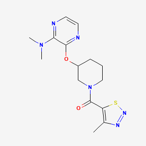 molecular formula C15H20N6O2S B2971668 (3-((3-(Dimethylamino)pyrazin-2-yl)oxy)piperidin-1-yl)(4-methyl-1,2,3-thiadiazol-5-yl)methanone CAS No. 2034502-62-8