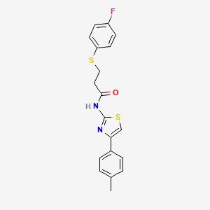 molecular formula C19H17FN2OS2 B2971671 3-((4-fluorophenyl)thio)-N-(4-(p-tolyl)thiazol-2-yl)propanamide CAS No. 896351-81-8