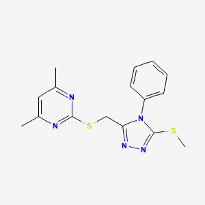 molecular formula C16H17N5S2 B2971681 4,6-Dimethyl-2-[(5-methylsulfanyl-4-phenyl-1,2,4-triazol-3-yl)methylsulfanyl]pyrimidine CAS No. 485327-84-2