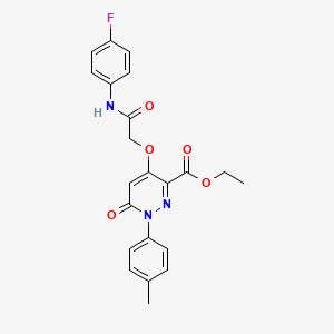 molecular formula C22H20FN3O5 B2971684 Ethyl 4-(2-((4-fluorophenyl)amino)-2-oxoethoxy)-6-oxo-1-(p-tolyl)-1,6-dihydropyridazine-3-carboxylate CAS No. 899729-95-4