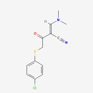 molecular formula C13H13ClN2OS B2971687 2-{2-[(4-Chlorophenyl)sulfanyl]acetyl}-3-(dimethylamino)acrylonitrile CAS No. 339106-42-2