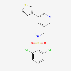 molecular formula C16H12Cl2N2O2S2 B2971688 2,6-dichloro-N-((5-(thiophen-3-yl)pyridin-3-yl)methyl)benzenesulfonamide CAS No. 1795085-36-7