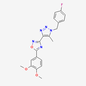 molecular formula C20H18FN5O3 B2971689 5-(3,4-dimethoxyphenyl)-3-(1-(4-fluorobenzyl)-5-methyl-1H-1,2,3-triazol-4-yl)-1,2,4-oxadiazole CAS No. 1251573-43-9