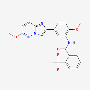 molecular formula C22H17F3N4O3 B2971692 N-(2-methoxy-5-(6-methoxyimidazo[1,2-b]pyridazin-2-yl)phenyl)-2-(trifluoromethyl)benzamide CAS No. 955781-14-3