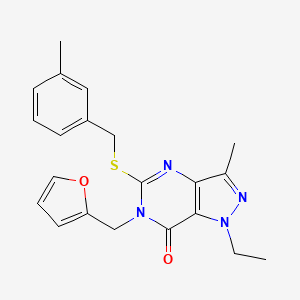 molecular formula C21H22N4O2S B2971695 1-ethyl-6-(2-furylmethyl)-3-methyl-5-[(3-methylbenzyl)sulfanyl]-1,6-dihydro-7H-pyrazolo[4,3-d]pyrimidin-7-one CAS No. 1359311-95-7