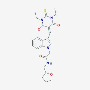 molecular formula C25H30N4O4S B297172 2-{3-[(1,3-diethyl-4,6-dioxo-2-thioxotetrahydro-5(2H)-pyrimidinylidene)methyl]-2-methyl-1H-indol-1-yl}-N-(tetrahydro-2-furanylmethyl)acetamide 