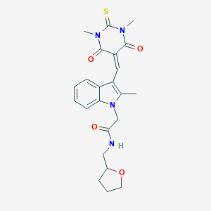 molecular formula C23H26N4O4S B297174 2-{3-[(1,3-dimethyl-4,6-dioxo-2-thioxotetrahydro-5(2H)-pyrimidinylidene)methyl]-2-methyl-1H-indol-1-yl}-N-(tetrahydro-2-furanylmethyl)acetamide 
