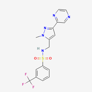 molecular formula C16H14F3N5O2S B2971745 N-((1-methyl-3-(pyrazin-2-yl)-1H-pyrazol-5-yl)methyl)-3-(trifluoromethyl)benzenesulfonamide CAS No. 2034289-18-2
