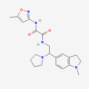 molecular formula C21H27N5O3 B2971751 N1-(2-(1-methylindolin-5-yl)-2-(pyrrolidin-1-yl)ethyl)-N2-(5-methylisoxazol-3-yl)oxalamide CAS No. 922014-03-7