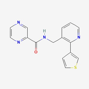 molecular formula C15H12N4OS B2971752 N-((2-(thiophen-3-yl)pyridin-3-yl)methyl)pyrazine-2-carboxamide CAS No. 2034563-78-3
