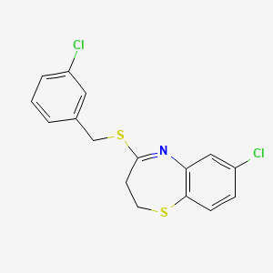 molecular formula C16H13Cl2NS2 B2971753 7-Chloro-4-[(3-chlorobenzyl)sulfanyl]-2,3-dihydro-1,5-benzothiazepine CAS No. 303987-76-0