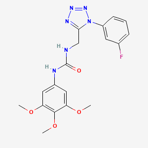 molecular formula C18H19FN6O4 B2971761 1-((1-(3-fluorophenyl)-1H-tetrazol-5-yl)methyl)-3-(3,4,5-trimethoxyphenyl)urea CAS No. 920419-92-7