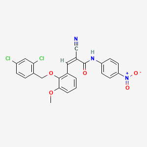 molecular formula C24H17Cl2N3O5 B2971763 (Z)-2-Cyano-3-[2-[(2,4-dichlorophenyl)methoxy]-3-methoxyphenyl]-N-(4-nitrophenyl)prop-2-enamide CAS No. 522604-15-5
