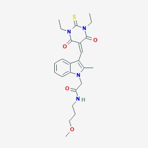 molecular formula C24H30N4O4S B297177 2-{3-[(1,3-diethyl-4,6-dioxo-2-thioxotetrahydro-5(2H)-pyrimidinylidene)methyl]-2-methyl-1H-indol-1-yl}-N-(3-methoxypropyl)acetamide 