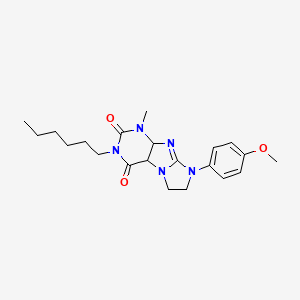 molecular formula C21H27N5O3 B2971770 3-hexyl-8-(4-methoxyphenyl)-1-methyl-1H,2H,3H,4H,6H,7H,8H-imidazo[1,2-g]purine-2,4-dione CAS No. 893950-29-3