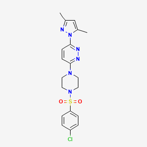 molecular formula C19H21ClN6O2S B2971771 3-(4-((4-chlorophenyl)sulfonyl)piperazin-1-yl)-6-(3,5-dimethyl-1H-pyrazol-1-yl)pyridazine CAS No. 1013835-01-2