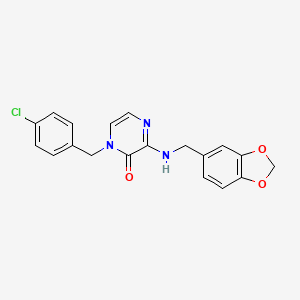 molecular formula C19H16ClN3O3 B2971774 3-{[(2H-1,3-benzodioxol-5-yl)methyl]amino}-1-[(4-chlorophenyl)methyl]-1,2-dihydropyrazin-2-one CAS No. 941887-72-5